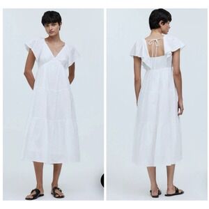 Madewell Tiered Midi Dress Sz 0 White Swiss Dot Cotton Romantic NWT